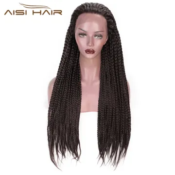 Aisi Hair Long Glueless Lace Front Wigs For Black Women Heat Resistant Braid Box Lace Front Three Braids Long Wigs