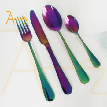 Vintage Luxury Rainbow Hotel Wedding Dinner Sets: Stainless Steel Flatware Collection Including Spoons, Forks, and Knives