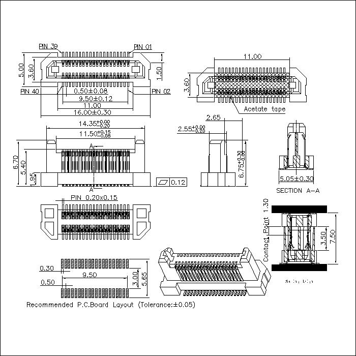 BBF0.5M-XXXX02 0.5MM Floating Board to Board Male Plug Connector With Post Mating Height 7.5mm