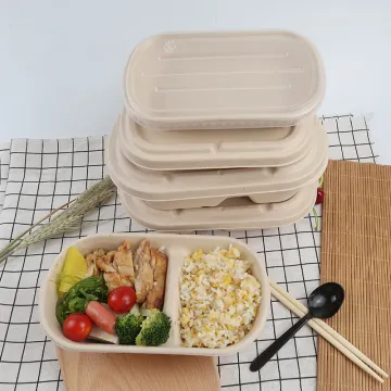 High-Quality Custom Degradable Sugarcane Pulp Paper Bowls: 800ml Rectangle Disposable Food Containers for Takeaway Lunch Boxes