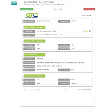 太陽電池カザフスタン輸入データ