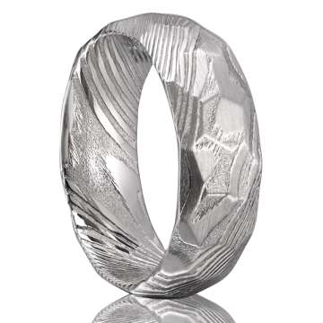 Damen's Antique Matte Damascus Steel Wedding Band 8mm Classic Dome Ring