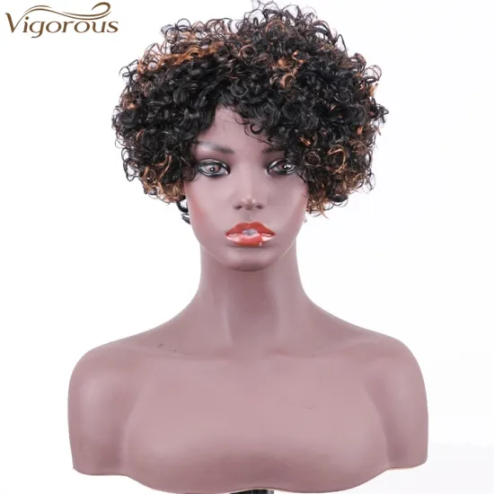 Vigorous Afro Kinky Curly Wigs for Black Women Black Mixed Brown Side Part Short Human Hair Wholesale Price