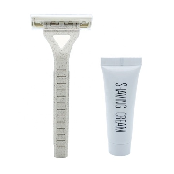 Hotel Twin Blade Disposable Wheat Straw Razor Eco Razor Set with Shaving Cream: Sustainable Grooming Solution