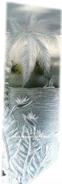 Hawaiian style matte carved glass shower door for shower rooms