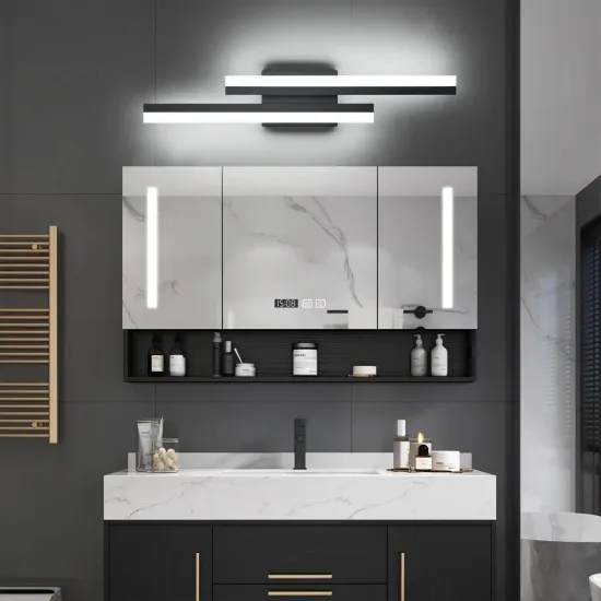 Modern LED Vanity Light Fixtures - 24in/32in, 3CCT, Color Changeable, Dimmable Black Vanity Light Bar, IP44 Rated for Bathroom