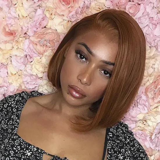 Wholesale Brazilian human hair bob wig with bangs short bob wig for black women pre plucked virgin hair Tlace wig with baby hair