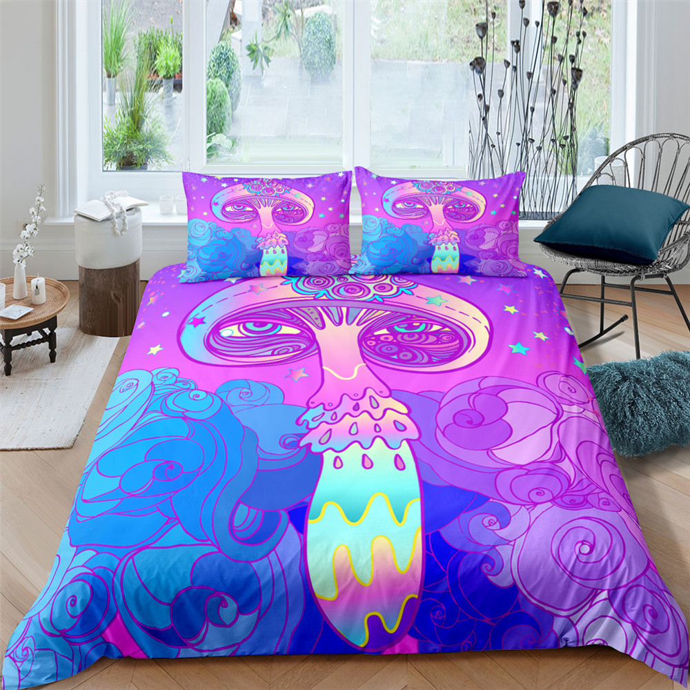 Bedding Set 2/3Pcs Comforter Bedding Set Colorful Shiitake Mushrooms Bed Set Duvet Cover and Pillowcase For Home textiles