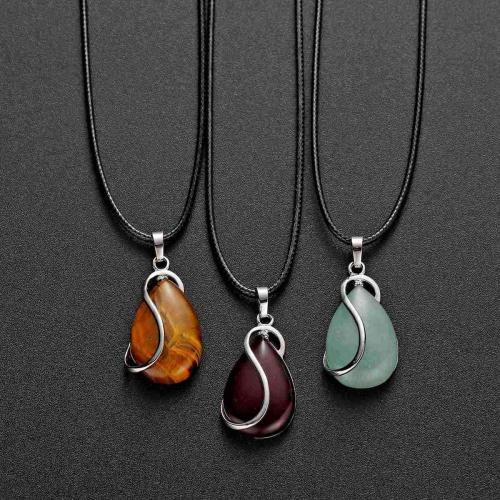 Natural gem teardrop S stone Pendant water drop healing Amethyst chakra Charm Necklace European and American simple fashion