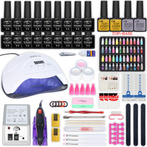 Manicure set Lamp Dryer Nails Art Decorations with 18/12/10pcs Nail Gel Polish Kit Soak nail Tools Set Electric Nail Drill Tools