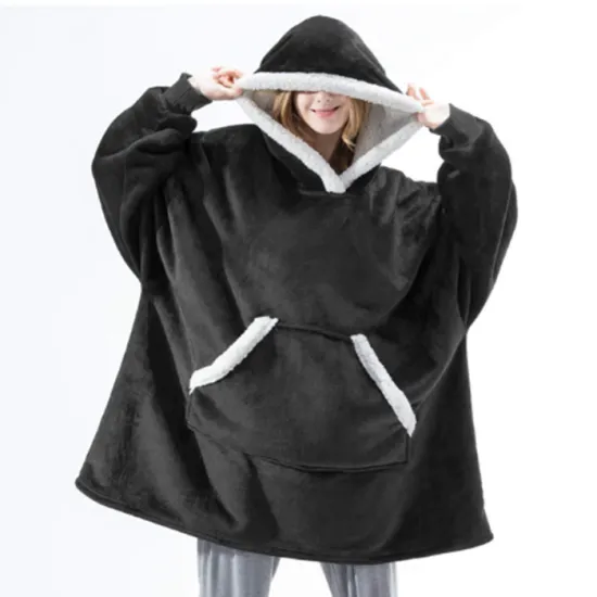 Shaoxing Factory Adult Home Warm TV Hoodie Blanket for Travel Wearable Sherpa Hoodie Blanket