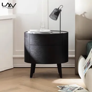 European Retro Wooden Bedroom Bedside Table with Two Drawers