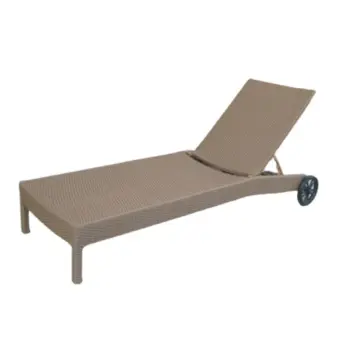 Classic Rattan Wicker Swimming Pool Furniture - Sun Lounger Day Bed with Wheels