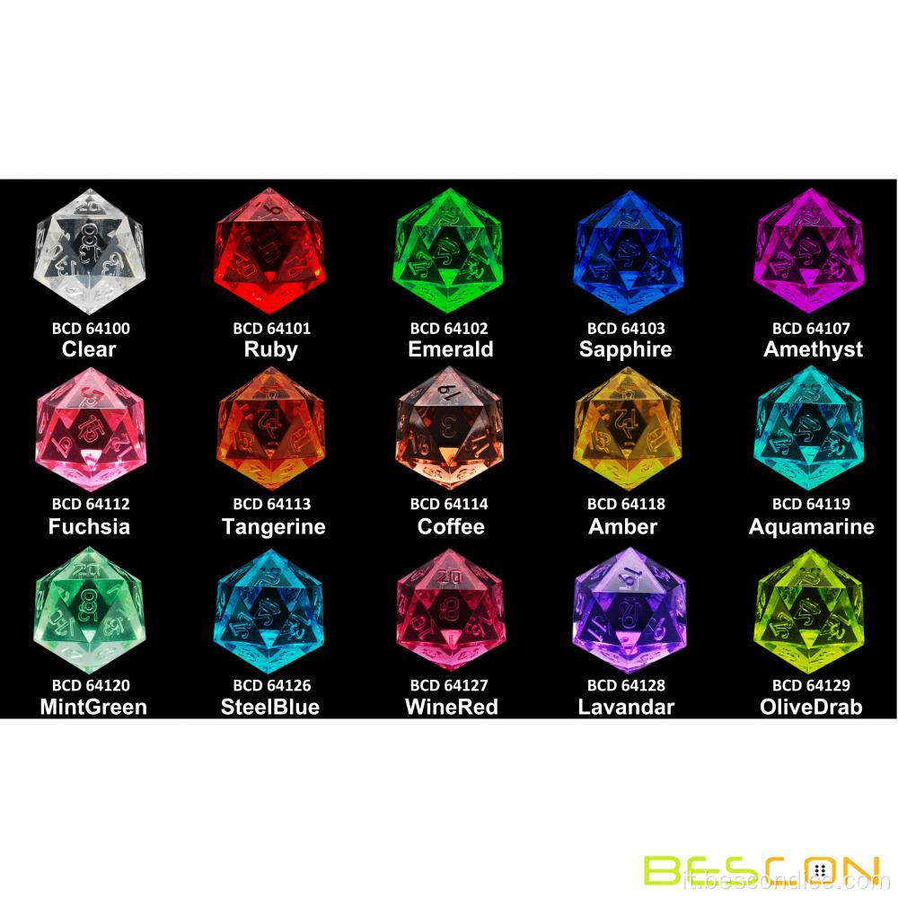 Bescon Crystal Clear (non verniciato) set di dadi DND a bordo tagliente di 7, set di dadi D&D poliedrici con bordi rasoi set per i giochi di ruolo di gioco di ruolo