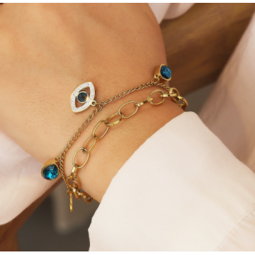 Cadena de dos capas con colgante de ojo malvado