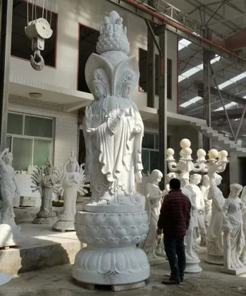 Popular design large stone three sides marble kuan yin statue for garden