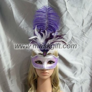 High class purple with silver glitter Venetian style feathered carnival silver theme masquerade masks