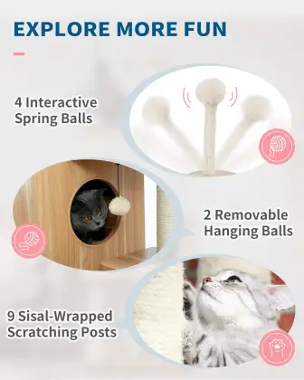 Multi-Level Wooden Cat Tree Sideboard Pet Cage