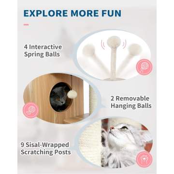 Multi-Level Wooden Cat Tree Sideboard Pet Cage