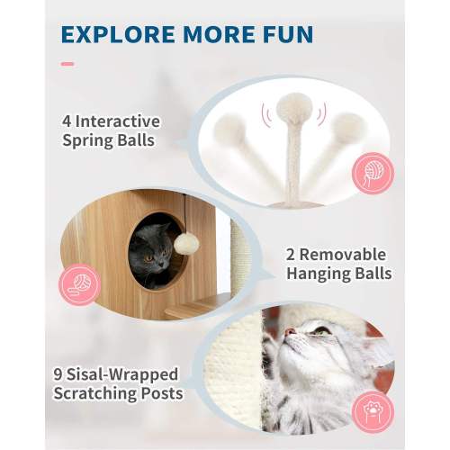 Multi-Level Wooden Cat Tree Sideboard Pet Cage