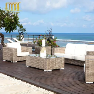 Wicker Rattan Outdoor Furniture Set with Rectangle Coffee Table and Side Tables
