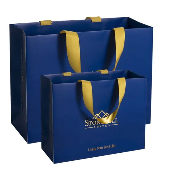Custom Matt Laminated Large Blue Paper Shopping Bags for Luxury Packaging