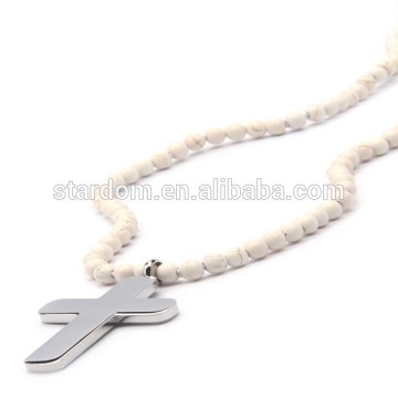 White Turquoise Beads Necklace with cross pendant