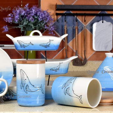 Ocean Dolphin design dinner wholesale ceramic dinnerware