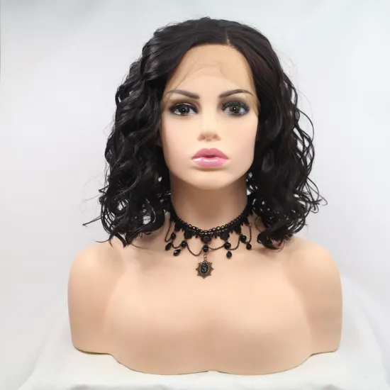 Vigorous black pink red bob curl wholesale heat resistente short cheap synthetic hair wig with lace