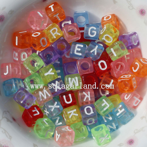 6*6MM Clear Square Cube Alphabet Letter Beads with Big Hole