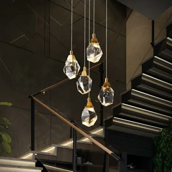 LED Chrome Polished Five Light Art Pendant for Apartment Decor