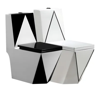 Black One-Piece Ceramic Bathroom Toilet with White P-trap/S-trap