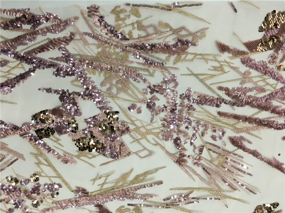 Pink Spangle Embroidery Fabric