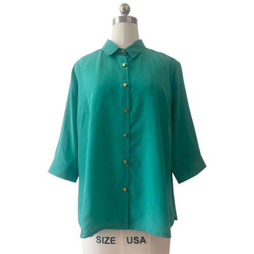 Woven Satin Green Button Fasten Blouse