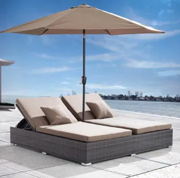 Double Rattan Wicker Garden Outdoor Furniture Sunlounger