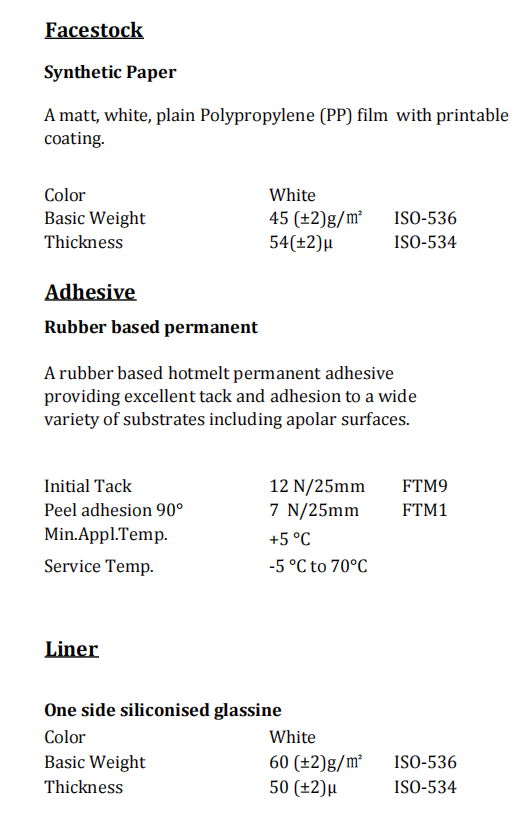Ha18e0822 Synthetic Paper Rubber Based Permanent White Glassine