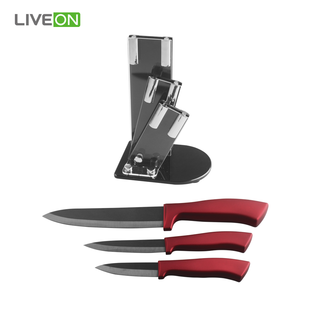 3pcs Black Ceramic Knife Set With Acrylic Stand