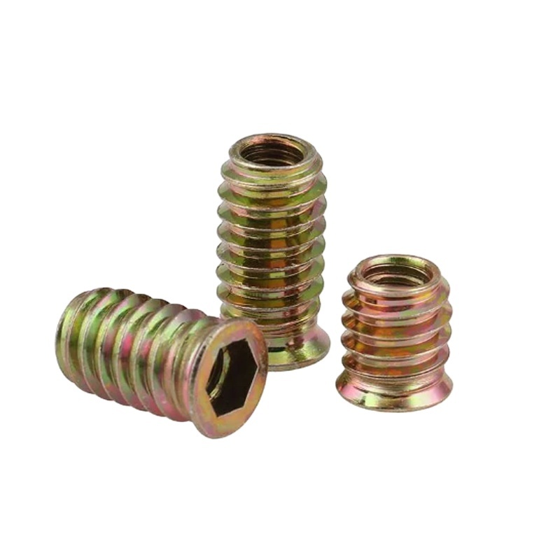 OEM Manufacture Zinc Alloy Iron Carbon Steel Hex Socket Drive Insert Nuts Threaded Wood Furniture-Galvanized Finish Din Standard