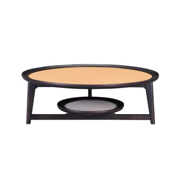 Modern Glossy Black Transparent Tempered Glass Top Fraxinus Origin Wood Feet Set Coffee Table Side Table