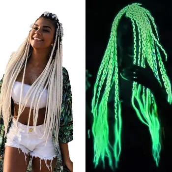 Glowing Jumbo Braiding Hair 24 inch Colorful Synthetic Hair Extension Attachments Braids Synthetic