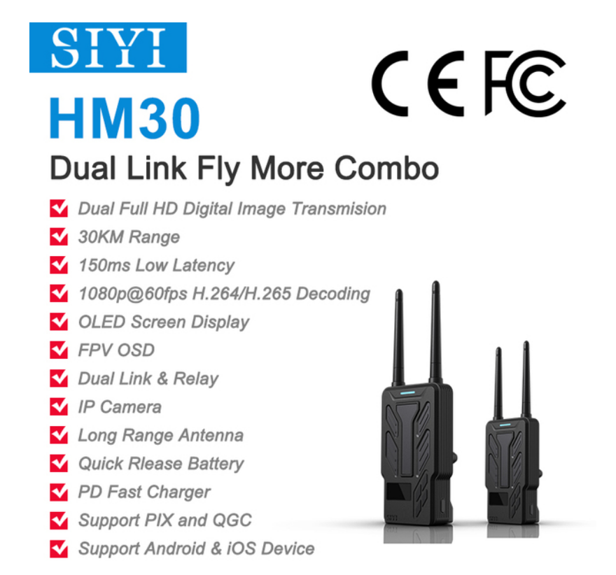 HM30 Combo de enlace dual Combo FPV Sistema Transmisión de imagen