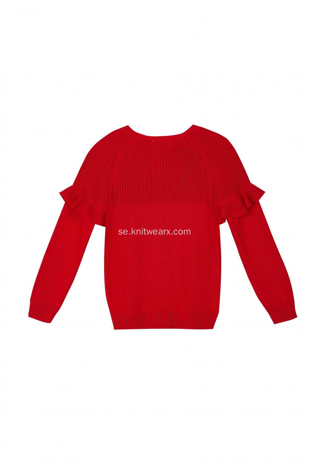 Tjejens stickade flounces crew neck pullover