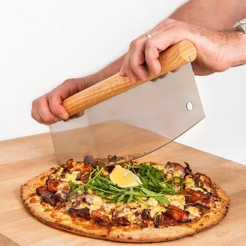 Customized Logo Acceptable OEM wooden Handle Pizza Cutter Stainless Steel Pizza Knife