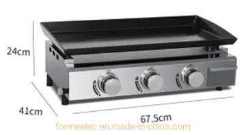 3 Burners Countertop Gas Grill Desktop Gas Griddles Enamel Grille 3 Control Gas Fried Griddle