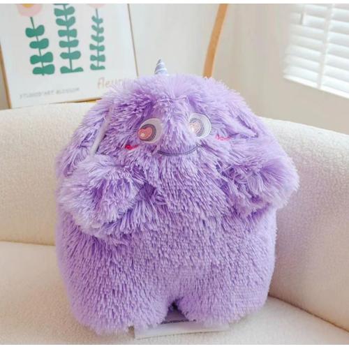 Purple hairy little monster stuffed children's throw pillow