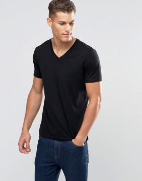 2016 High Quality Custom Short Sleeve V-Neck Black Mens 100% Cotton Breathable Casual Plain T-Shirt