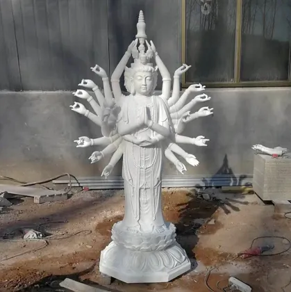 China marble carved Thousands Hands Guanyin jade female buddha statue for sale