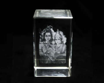 Religious Souvenir Gift 3D Gauri Ganesha in Crystal Block