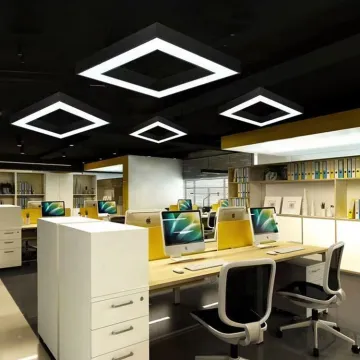 Suspended Square Pendant Light: Black & White Modern LED Rectangular Chandelier