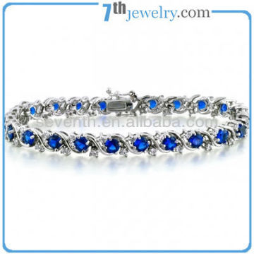 Fashion Blue Sapphire CZ Diamond Tennis Bracelet with Rhodium Plating